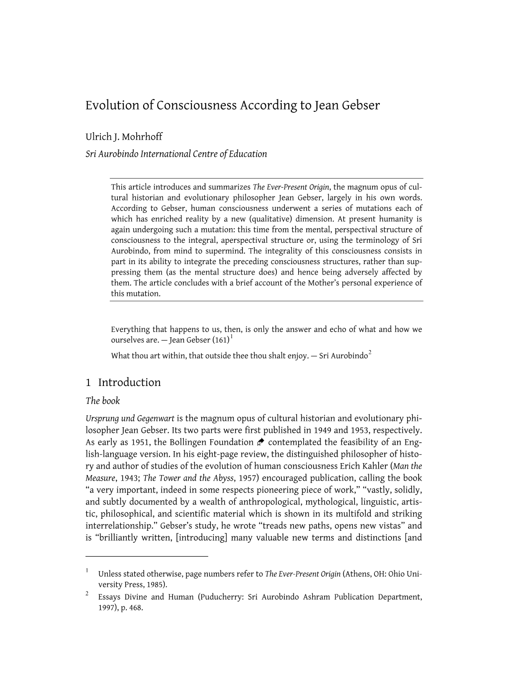 Evolution of Consciousness According to Jean Gebser