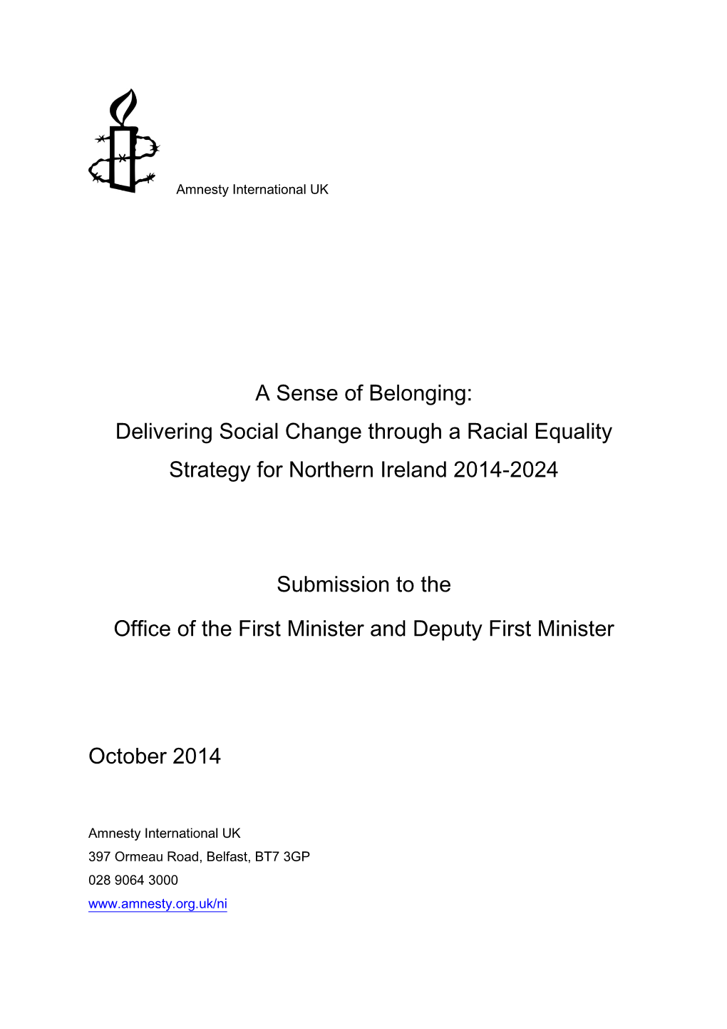 A Sense of Belonging: Delivering Social Change Through a Racial Equality Strategy for Northern Ireland 2014-2024