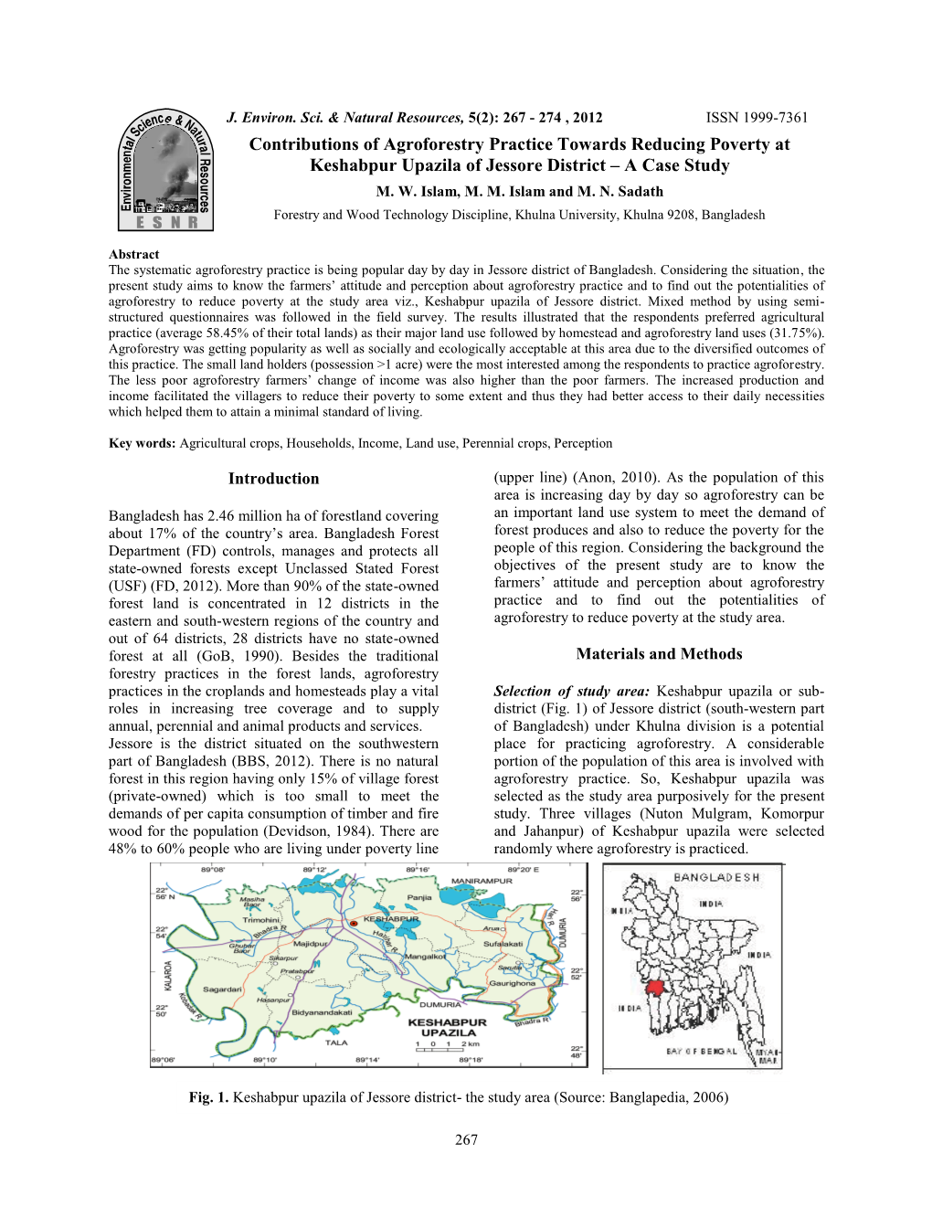 Contributions of Agroforestry Practice Towards Reducing Poverty at Keshabpur Upazila of Jessore District – a Case Study