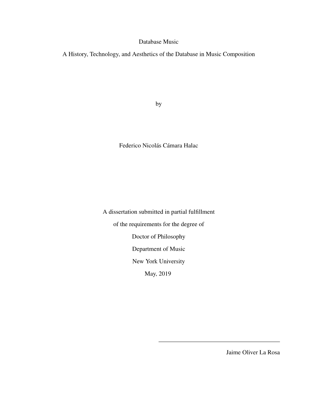 Database Music a History, Technology, and Aesthetics of the Database in Music Composition