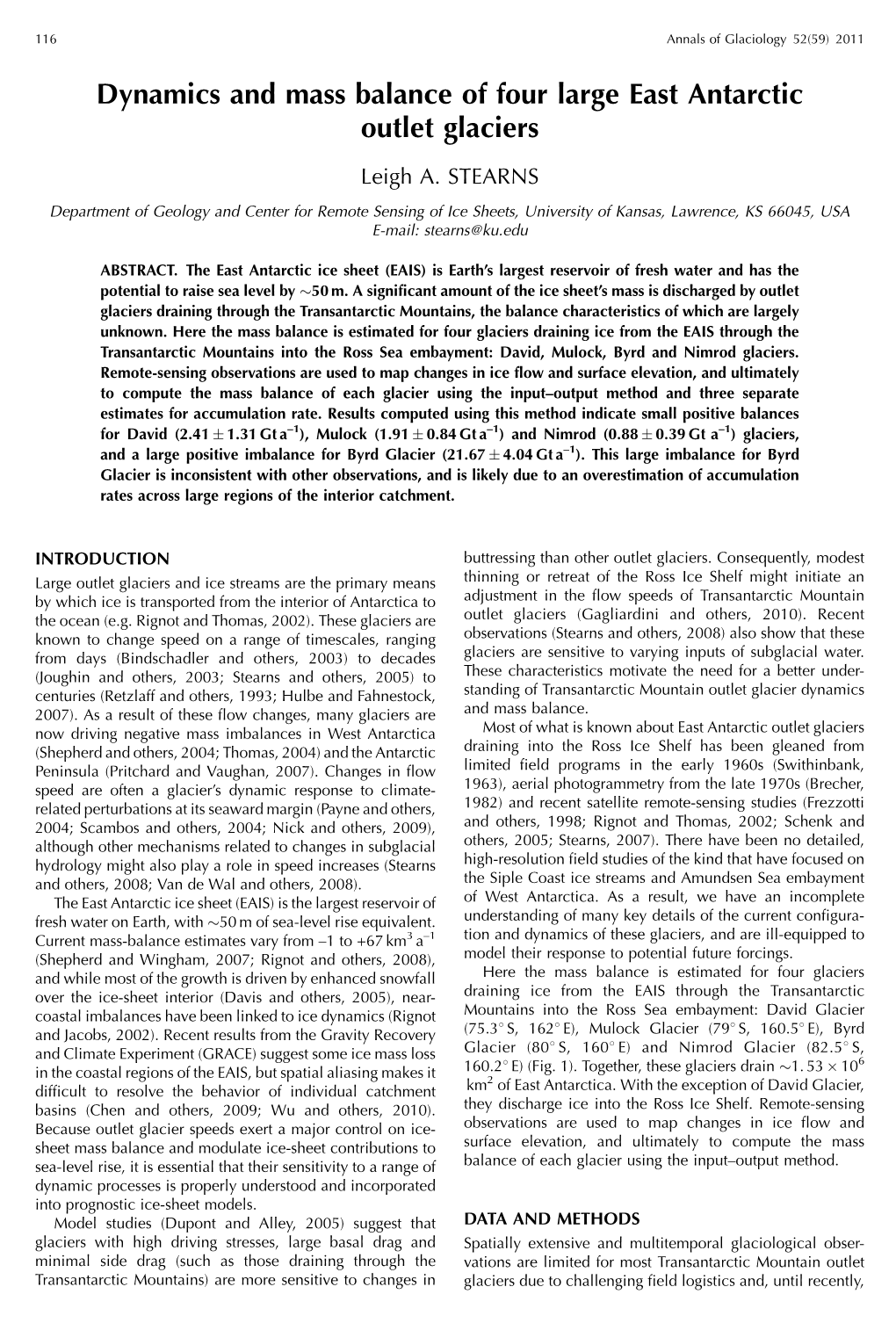 Dynamics and Mass Balance of Four Large East Antarctic Outlet Glaciers