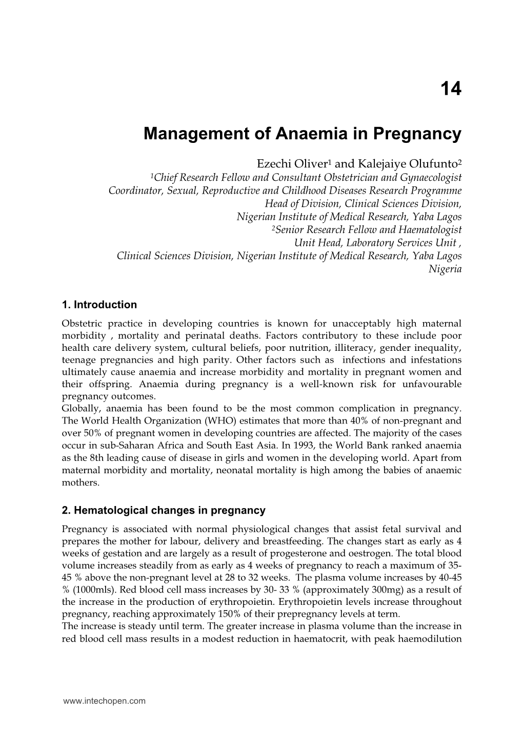 Management of Anaemia in Pregnancy