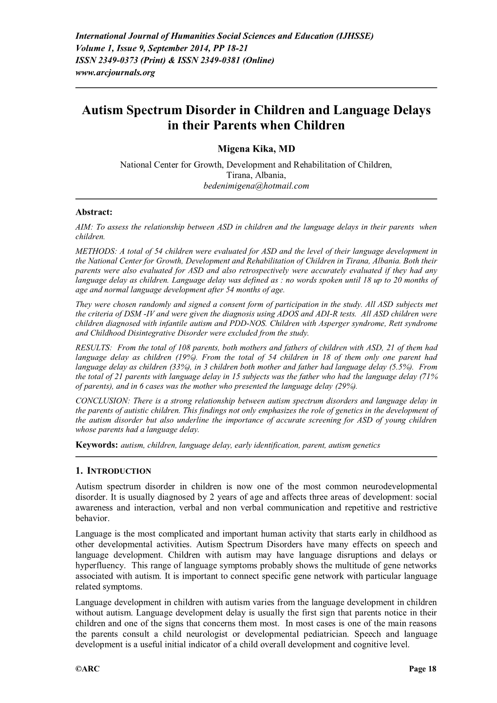Autism Spectrum Disorder in Children and Language Delays in Their Parents When Children
