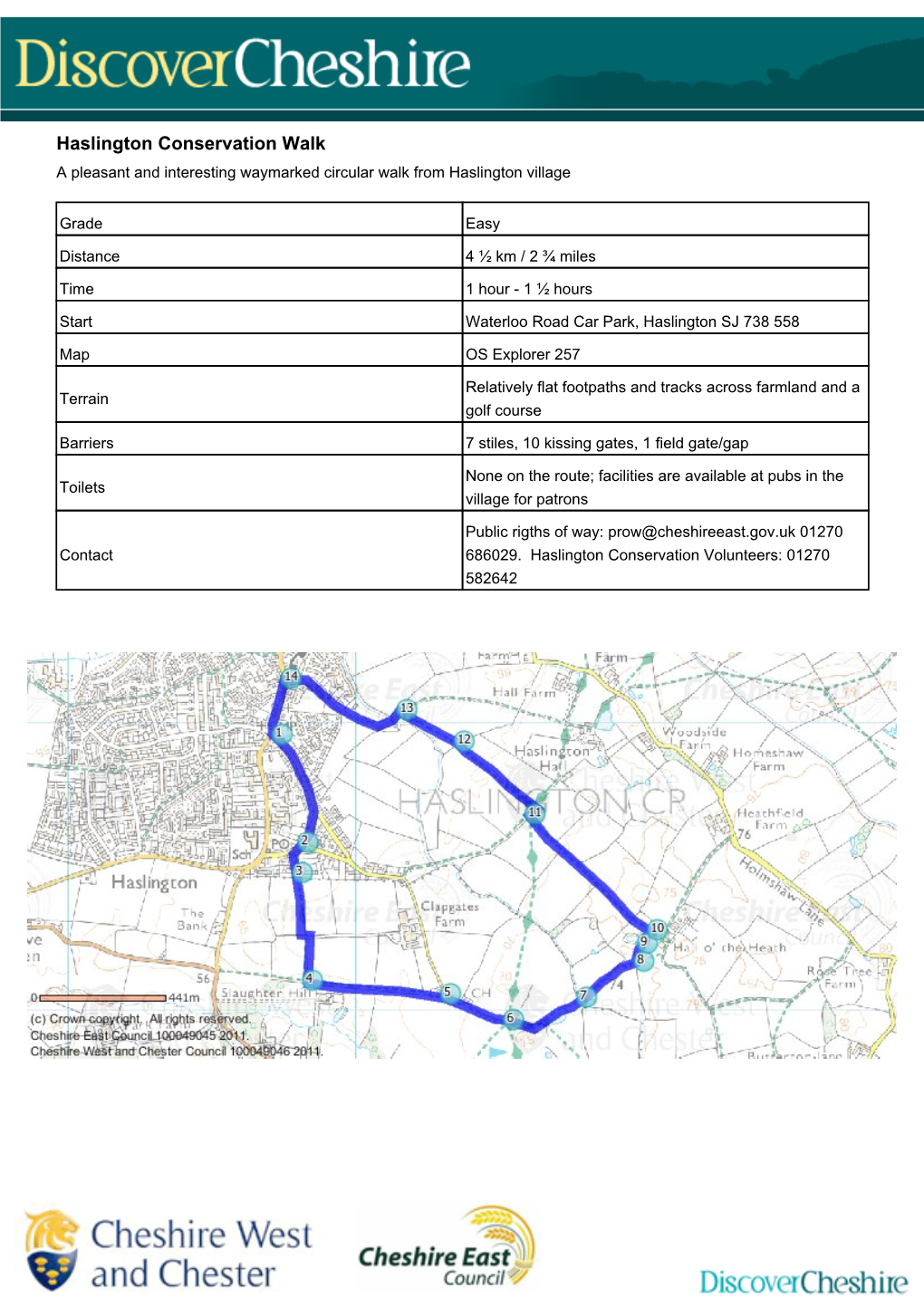 Haslington Conservation Walk a Pleasant and Interesting Waymarked Circular Walk from Haslington Village