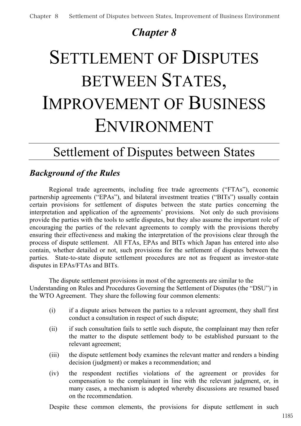 Chapter 8 Settlement of Disputes Between States, Improvement of Business Environment Chapter 8