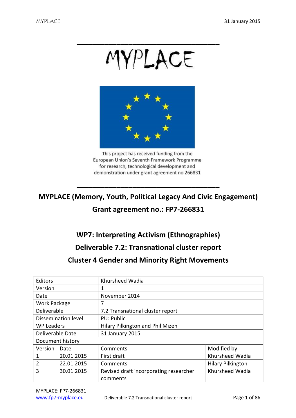 Memory, Youth, Political Legacy and Civic Engagement) Grant Agreement No.: FP7-266831