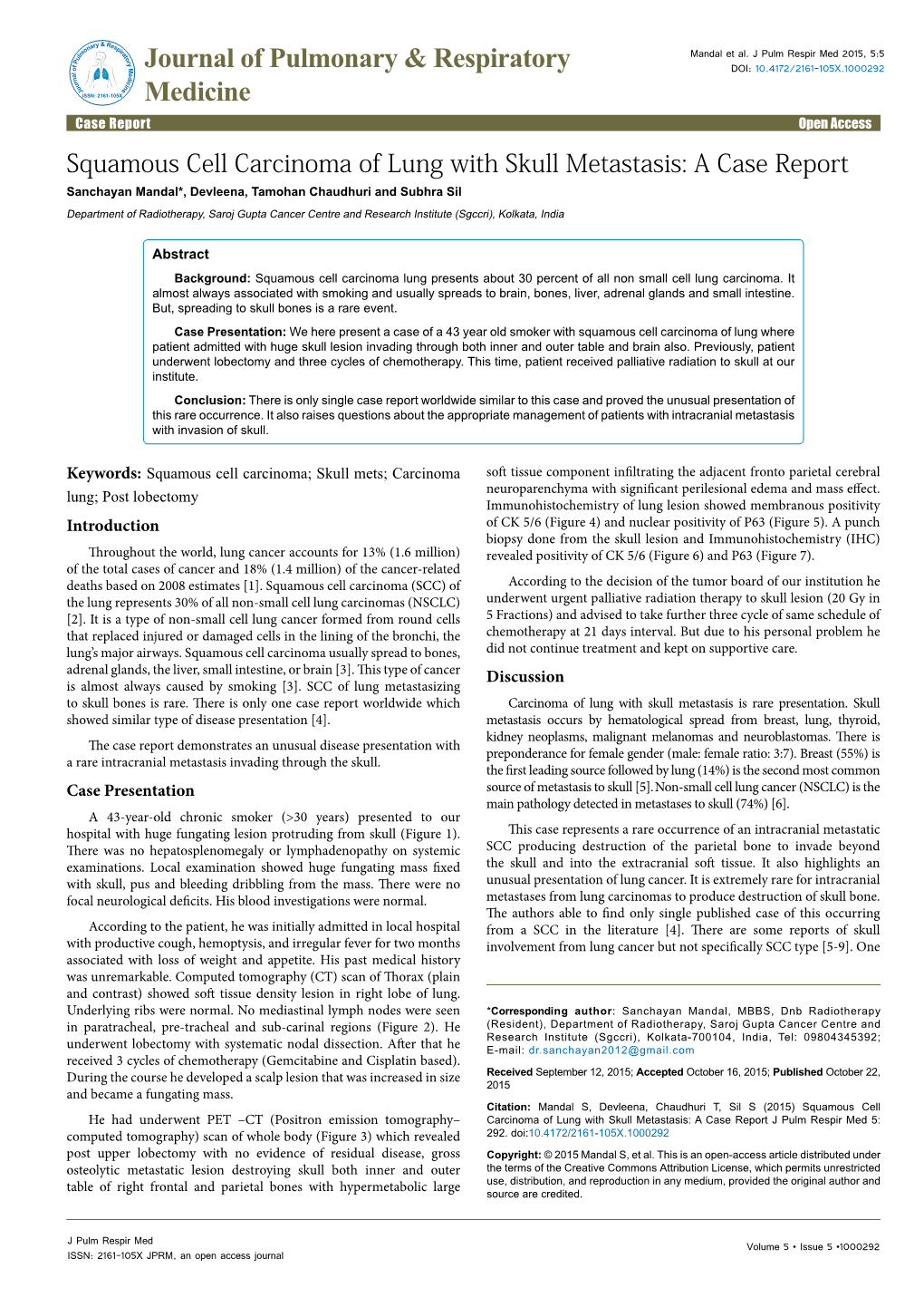 Squamous Cell Carcinoma of Lung with Skull Metastasis: a Case Report