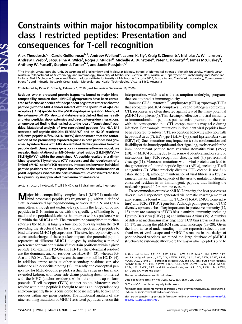 Constraints Within Major Histocompatibility Complex Class I Restricted Peptides: Presentation and Consequences for T-Cell Recognition