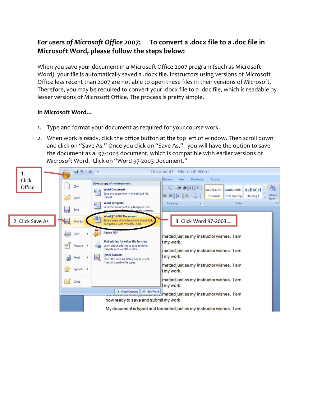 To Convert a .Docx File to a .Doc File in Microsoft Word, Please Follow the Steps Below