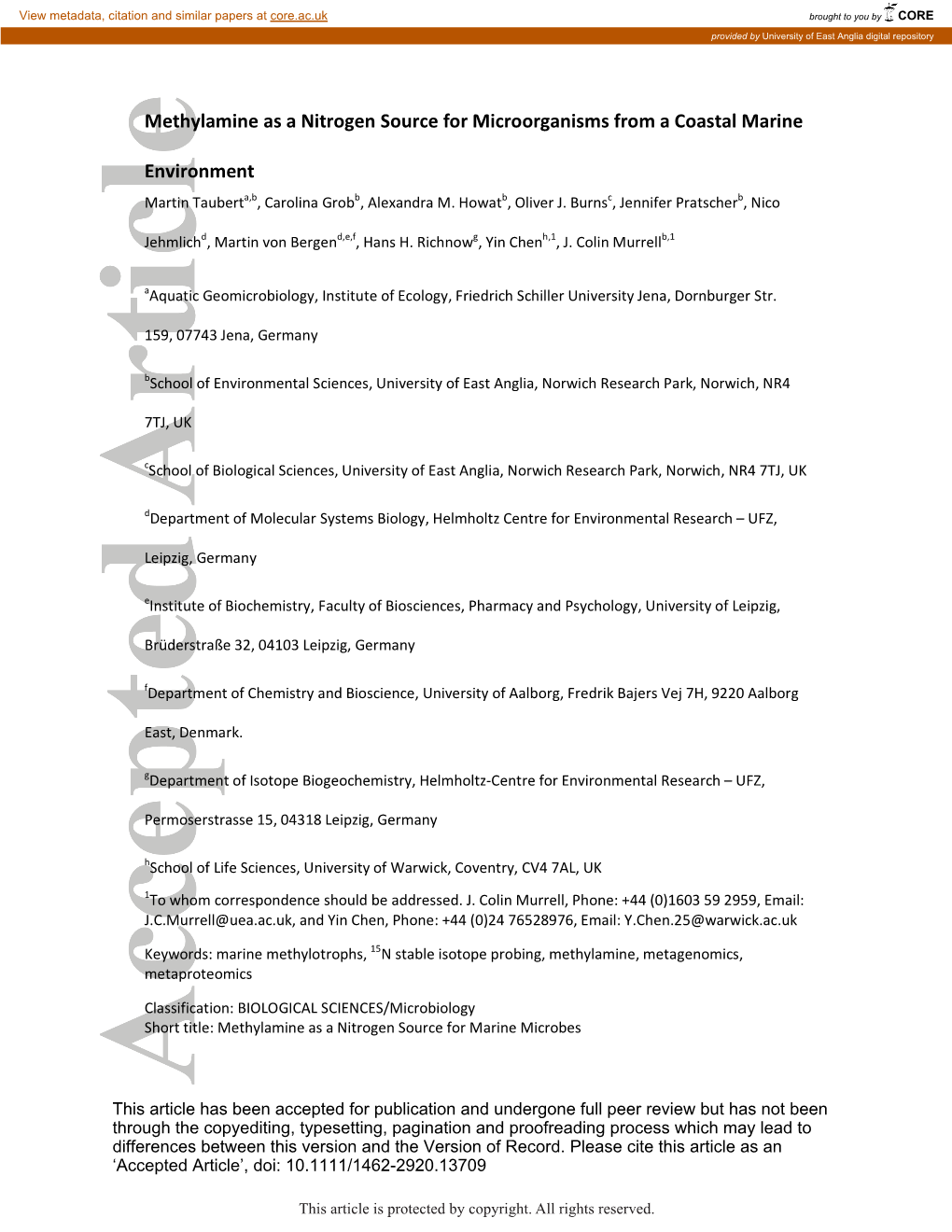 Methylamine As a Nitrogen Source for Microorganisms from a Coastal Marine Environment