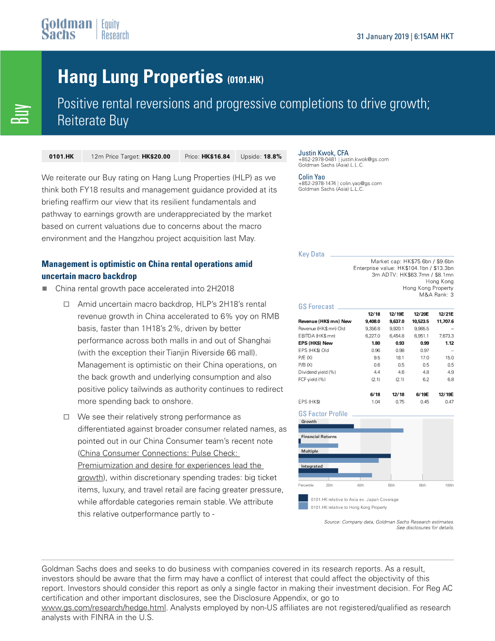 Hang Lung Properties (0101.HK) Positive Rental Reversions and Progressive Completions to Drive Growth;