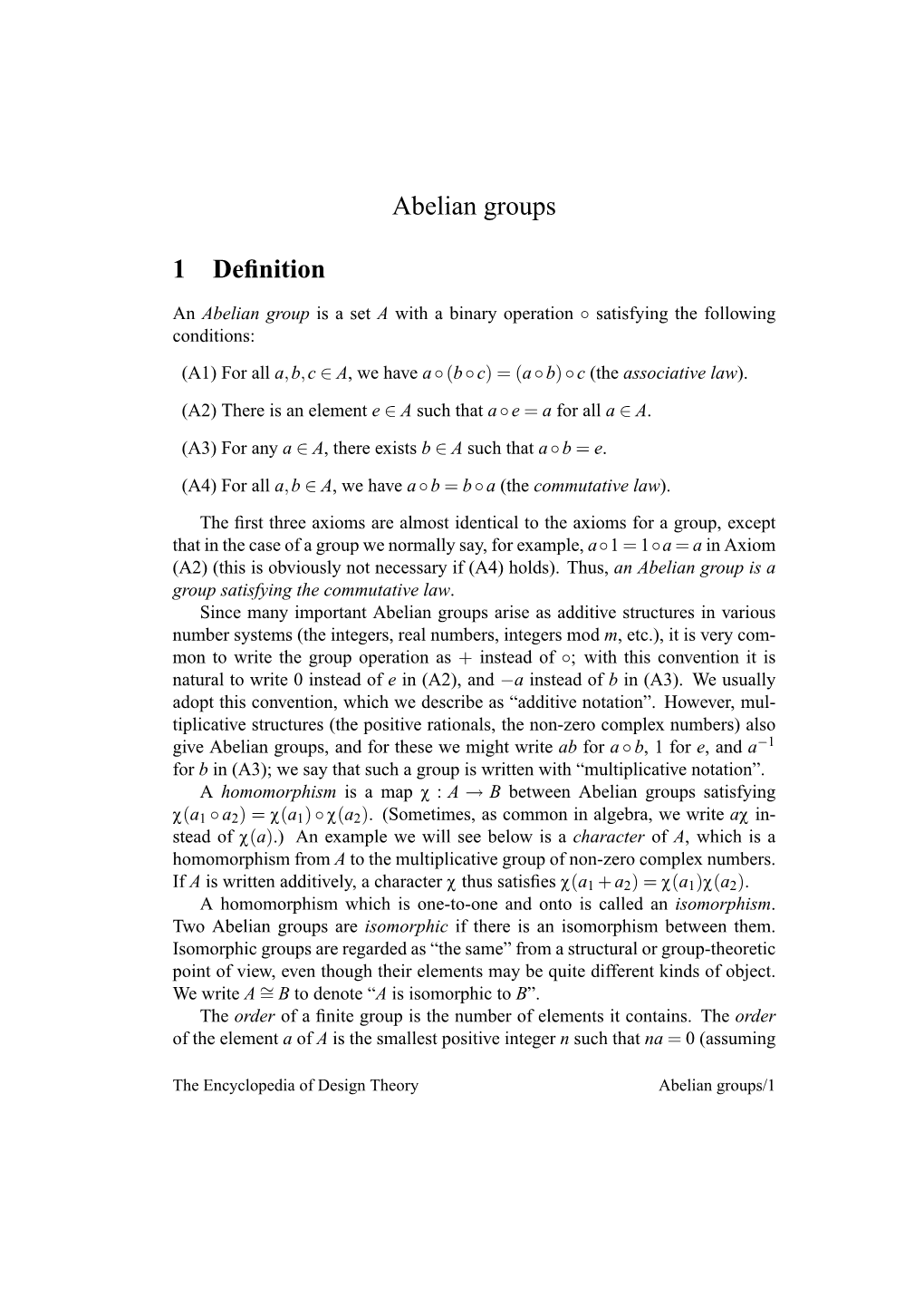 Abelian Groups 1 Definition