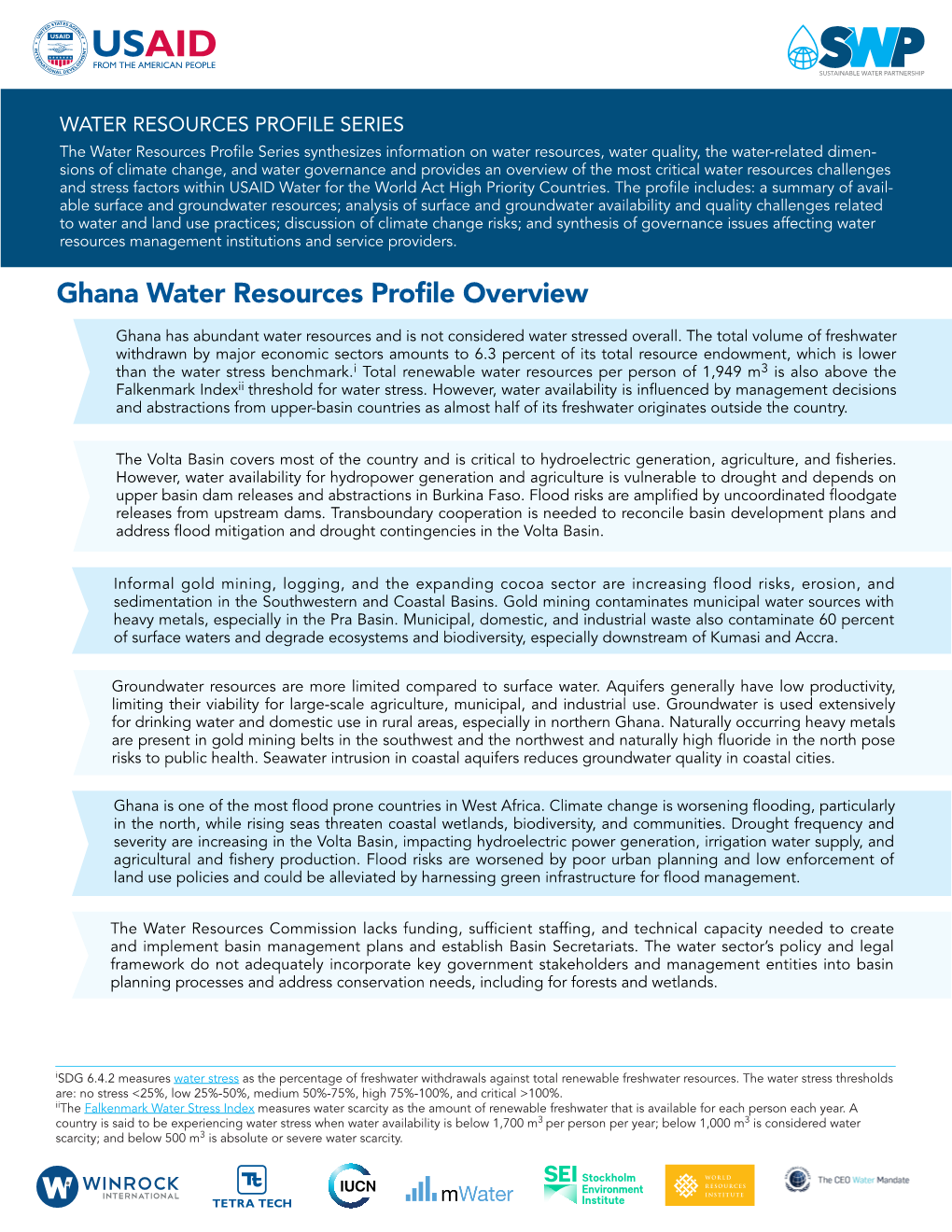 Ghana Water Resources Profile Overview Ghana Has Abundant Water Resources and Is Not Considered Water Stressed Overall