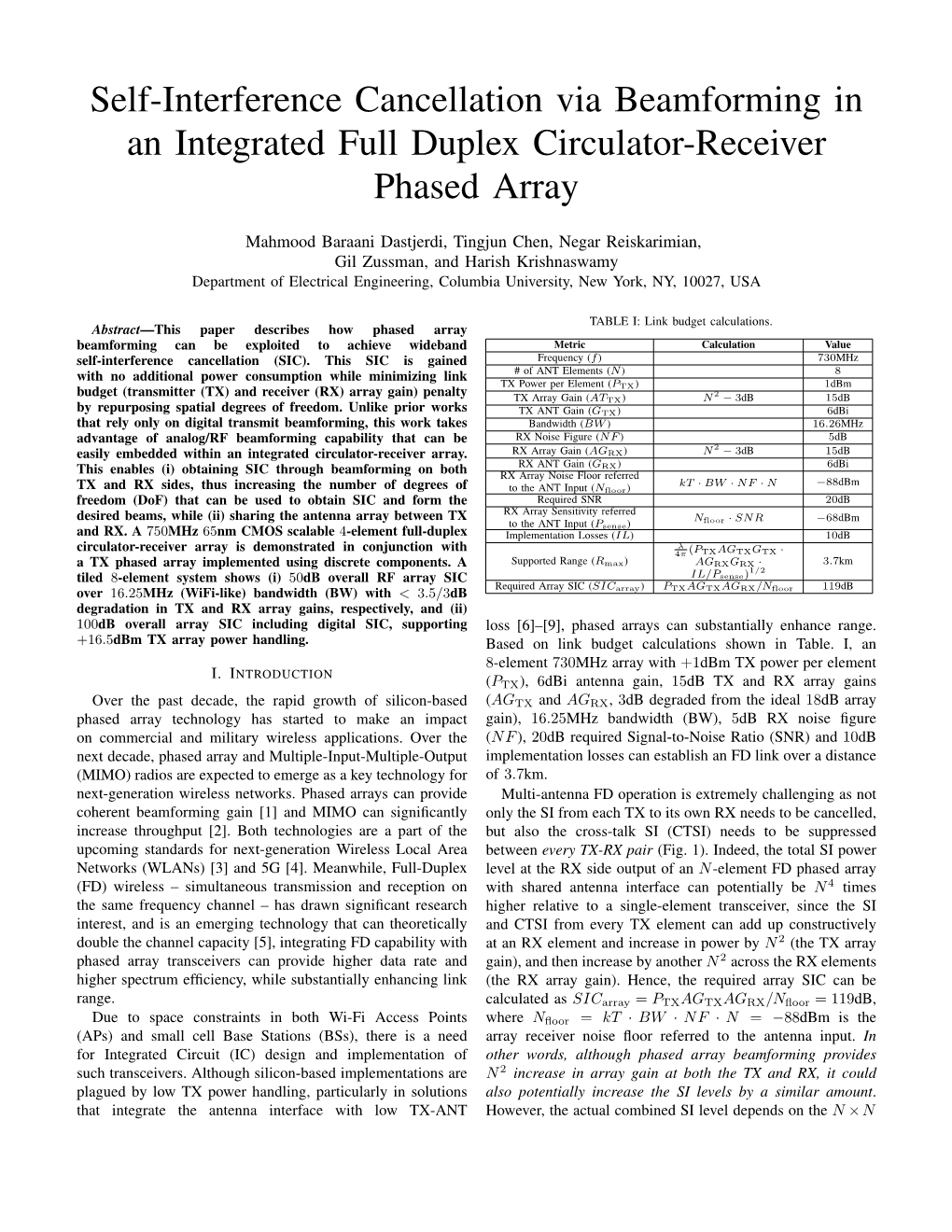 Self-Interference Cancellation Via Beamforming in an Integrated Full Duplex Circulator-Receiver Phased Array