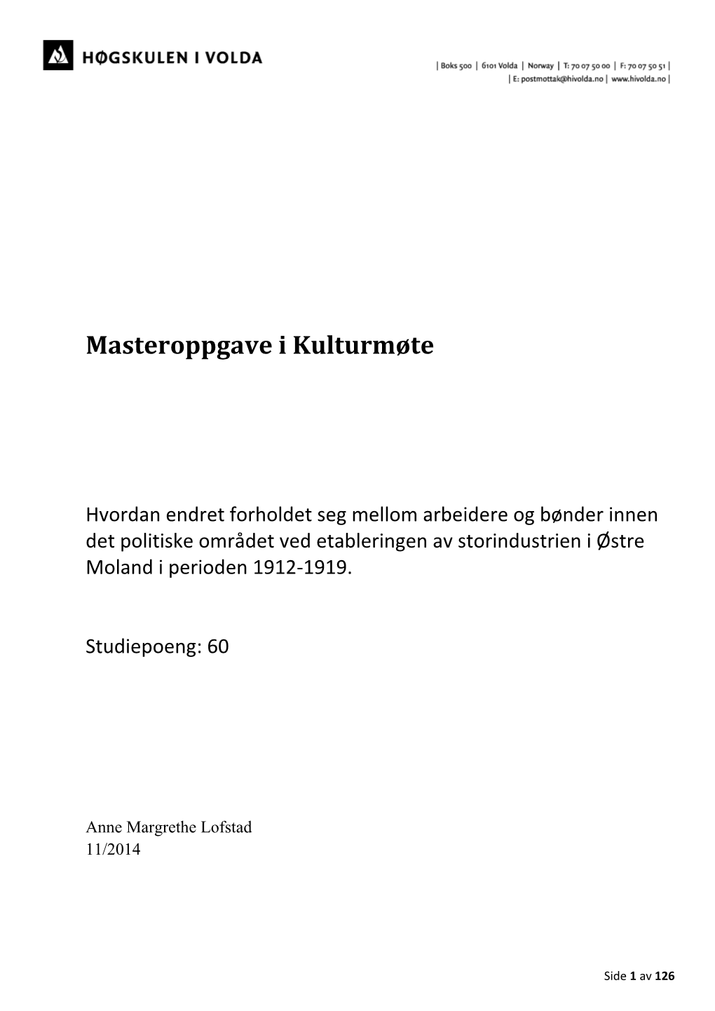 Masteroppgave I Kulturmøte