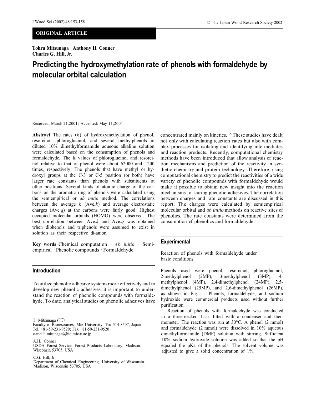 Predicting the Hydroxymethylation Rate of Phenols with Formaldehyde by Molecular Orbital Calculation