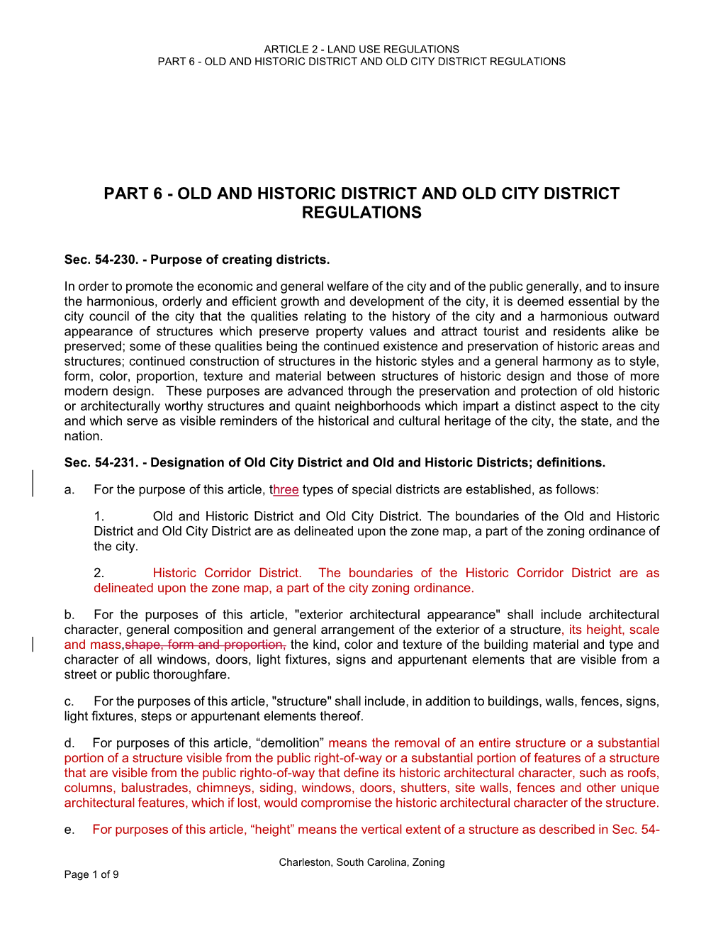 Old and Historic District and Old City District Regulations