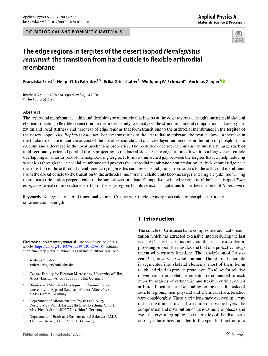 The Edge Regions in Tergites of the Desert Isopod Hemilepistus Reaumuri: the Transition from Hard Cuticle to Fexible Arthrodial Membrane