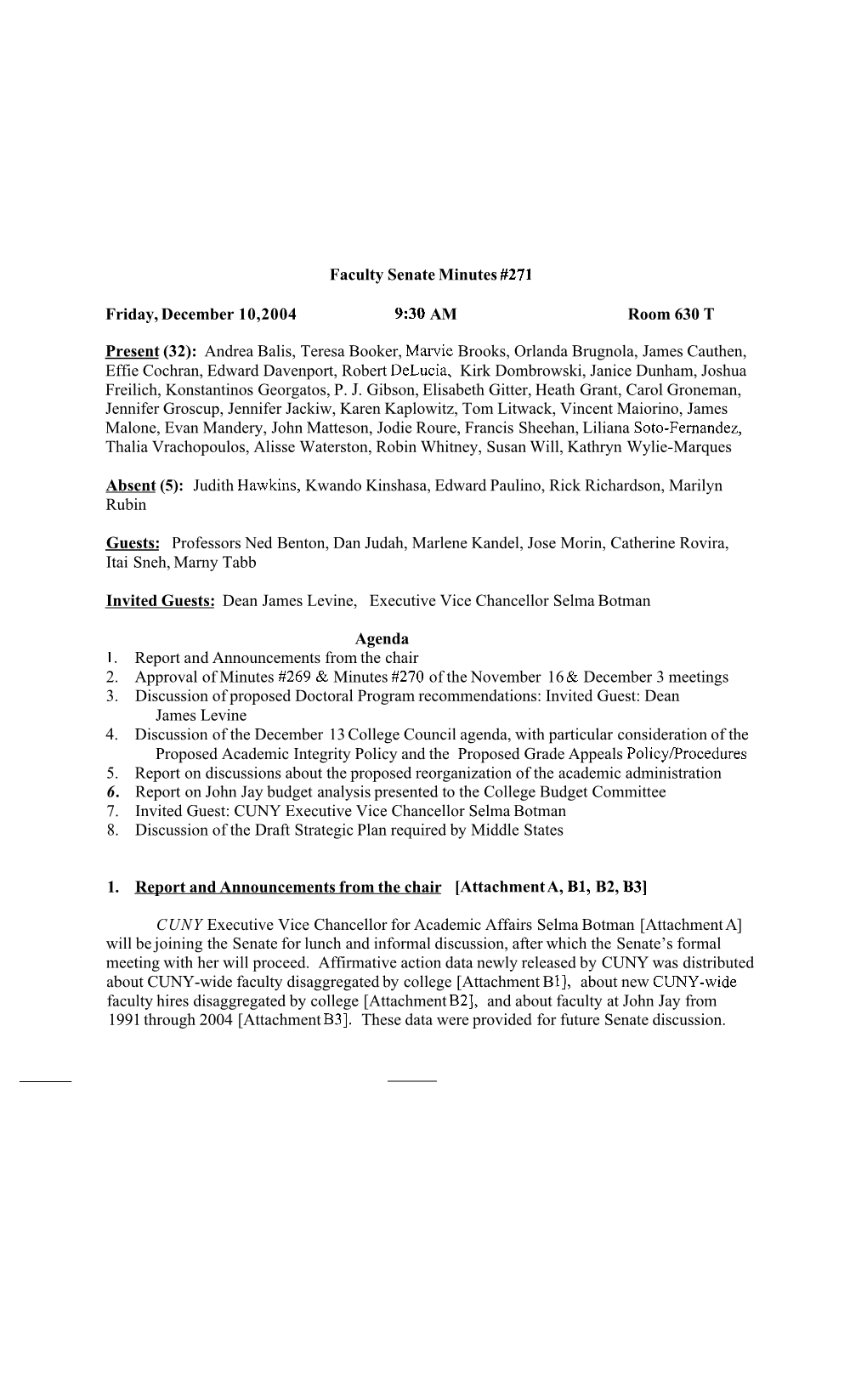 Faculty Senate Minutes #271 Friday, December 10,2004 9