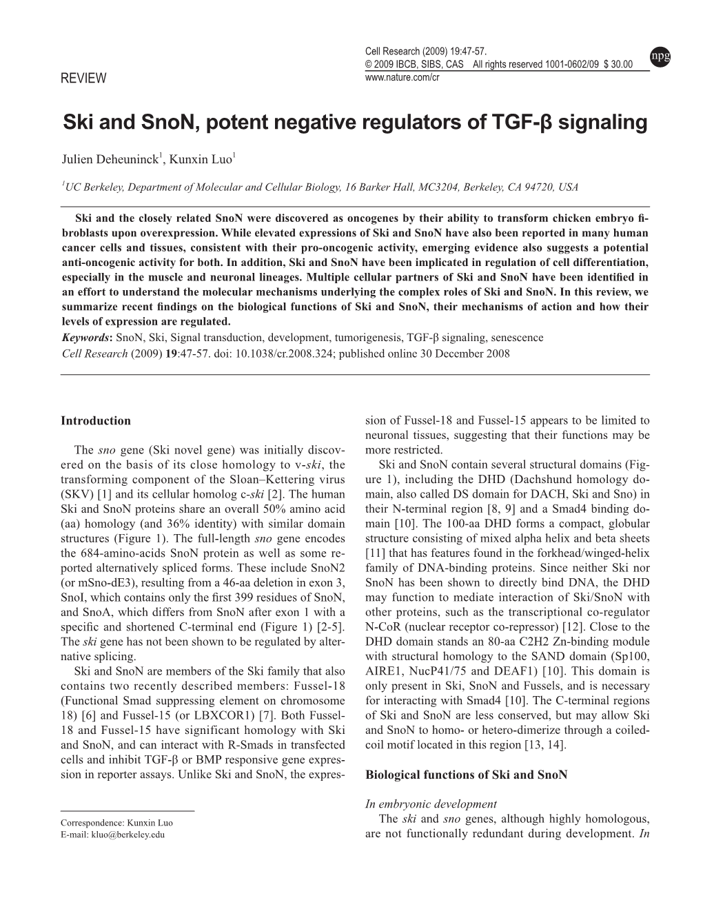 Ski and Snon, Potent Negative Regulators of TGF-Β Signaling