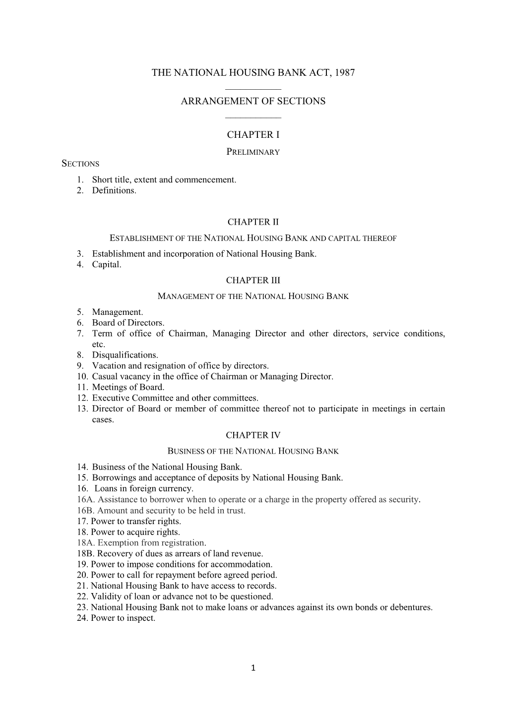 The National Housing Bank Act, 1987 ______Arrangement of Sections ______