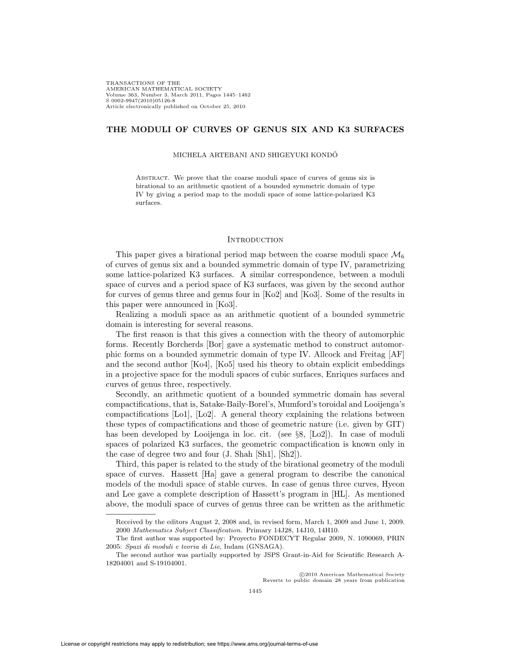 The Moduli of Curves of Genus Six and K3 Surfaces