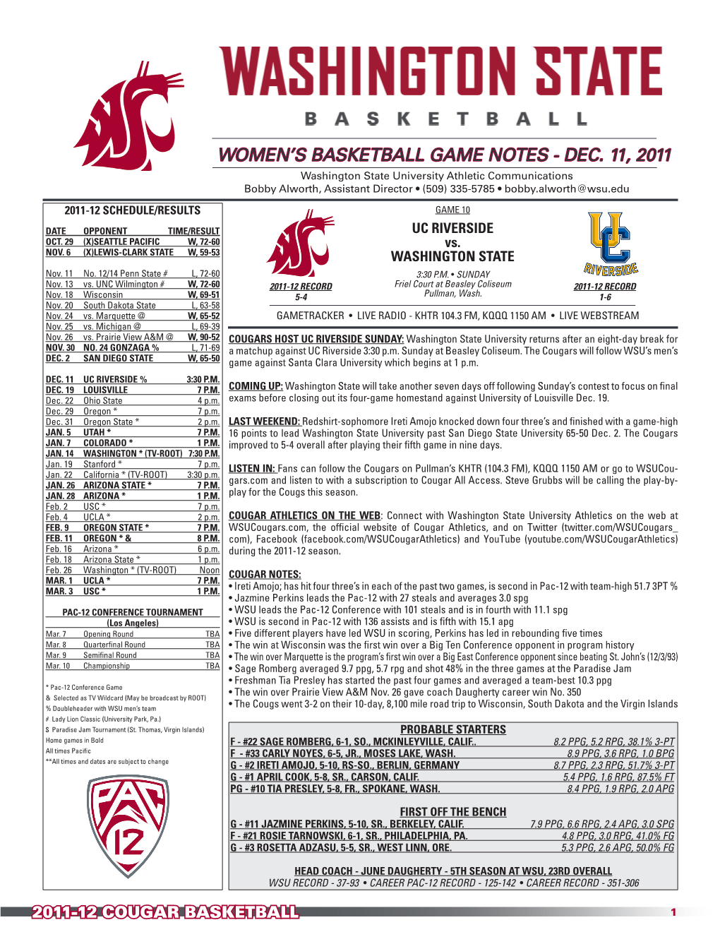 Women's Basketball Game Notes