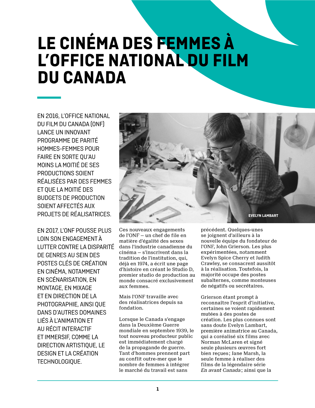 Le Cinéma Des Femmes À L'office National Du Film Du