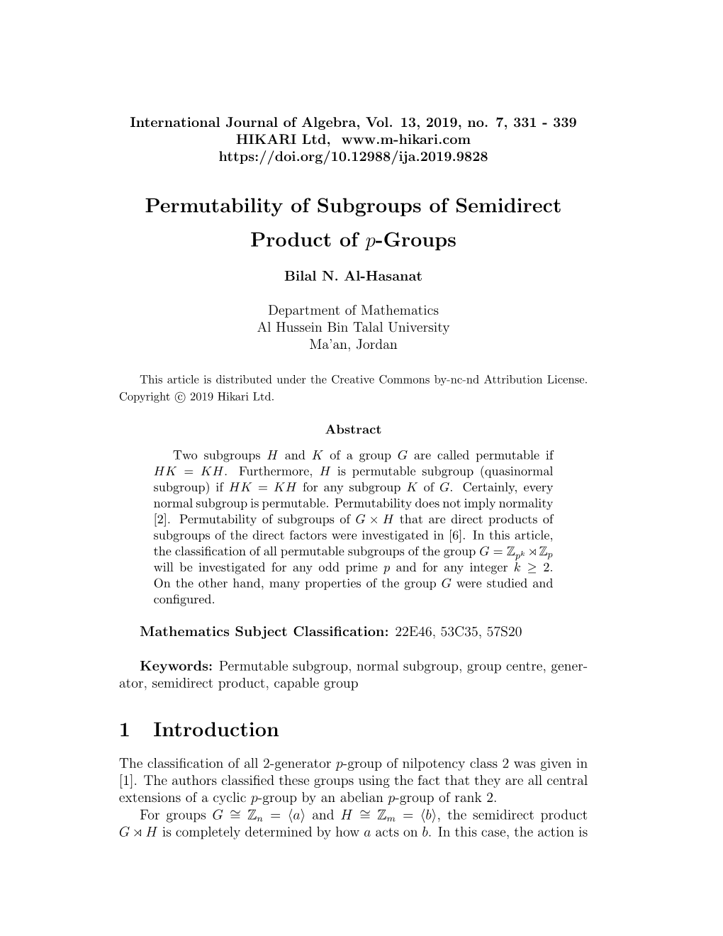 Permutability of Subgroups of Semidirect Product of P-Groups 1