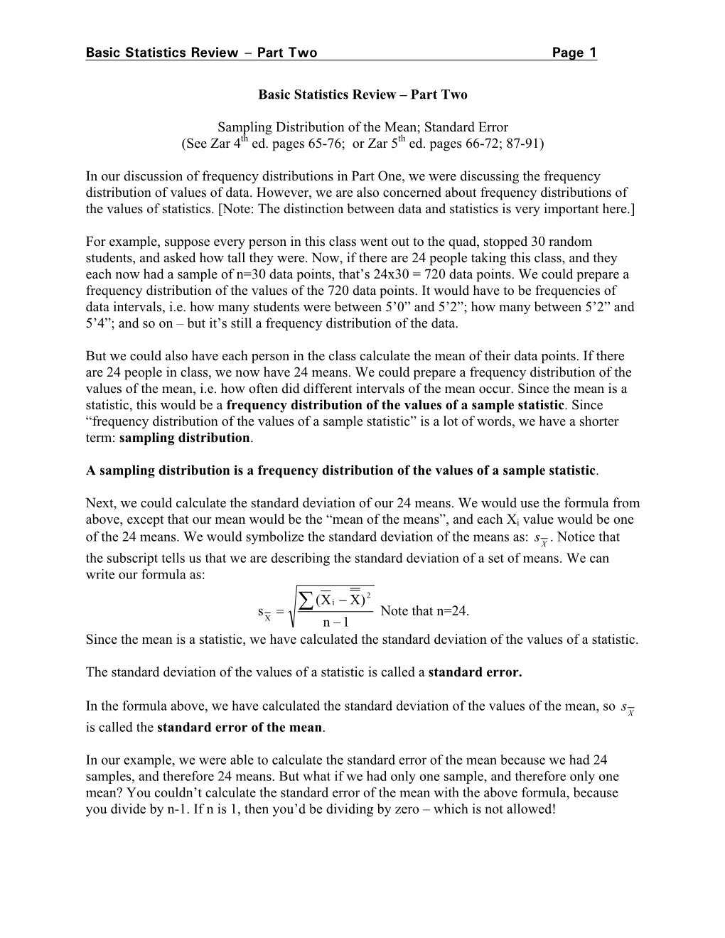 Part Two Page 1 Basic Statistics Review