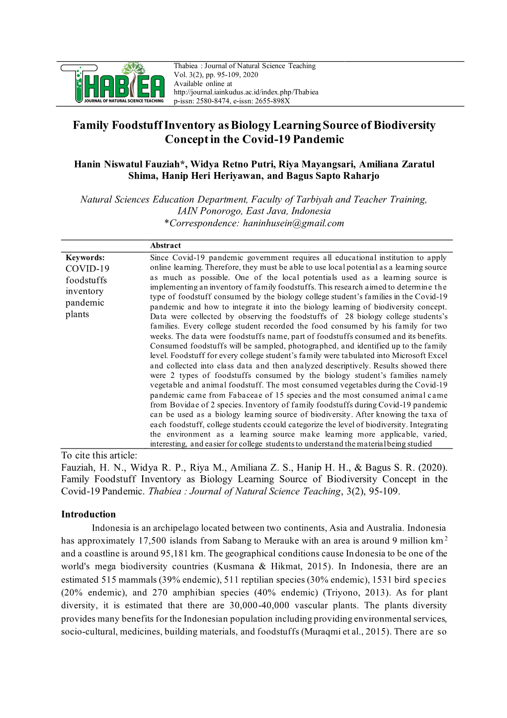 Family Foodstuff Inventory As Biology Learning Source of Biodiversity Concept in the Covid-19 Pandemic