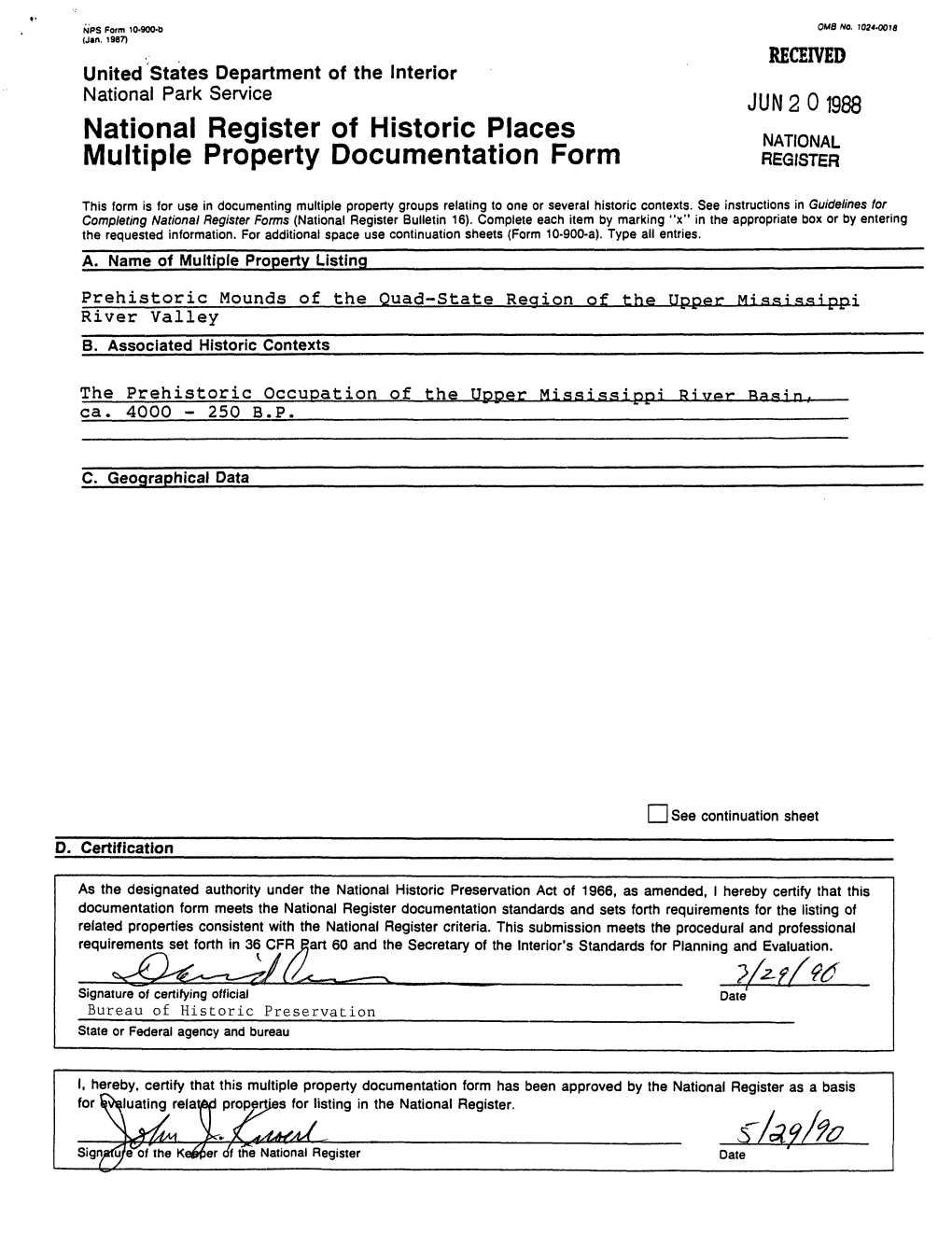 National Register of Historic Places NATIONAL Multiple Property Documentation Form REGISTER