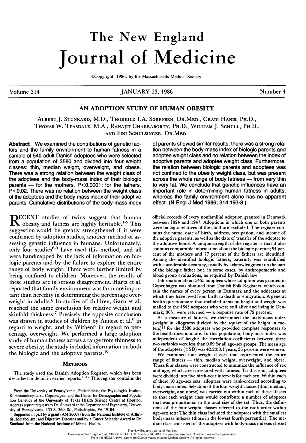 An Adoption Study of Human Obesity