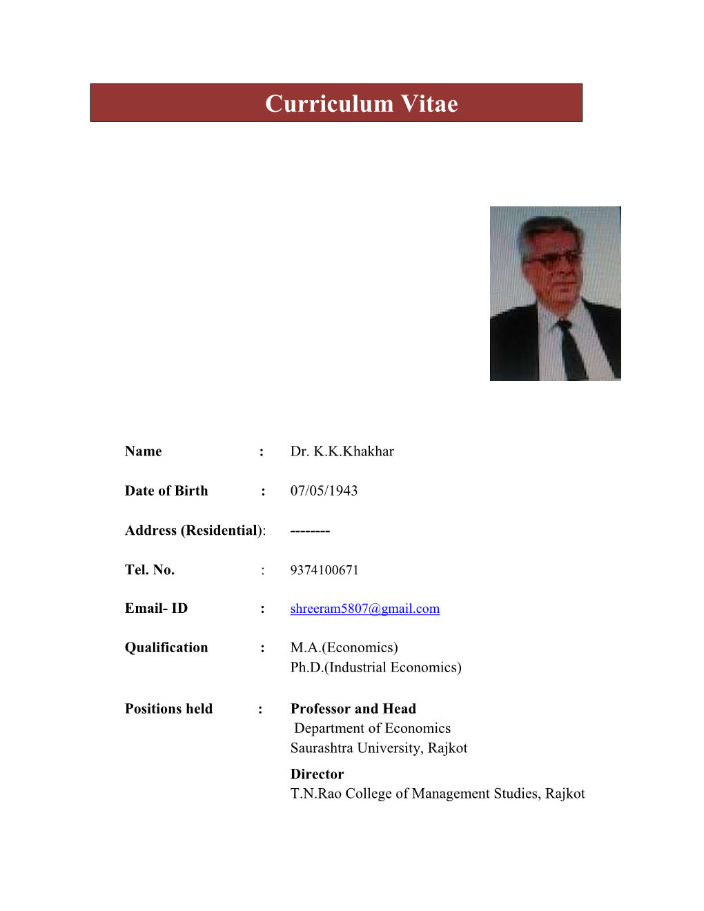 (11) Curriculum Vitae of Dr. K.K.Khakhar.Pdf