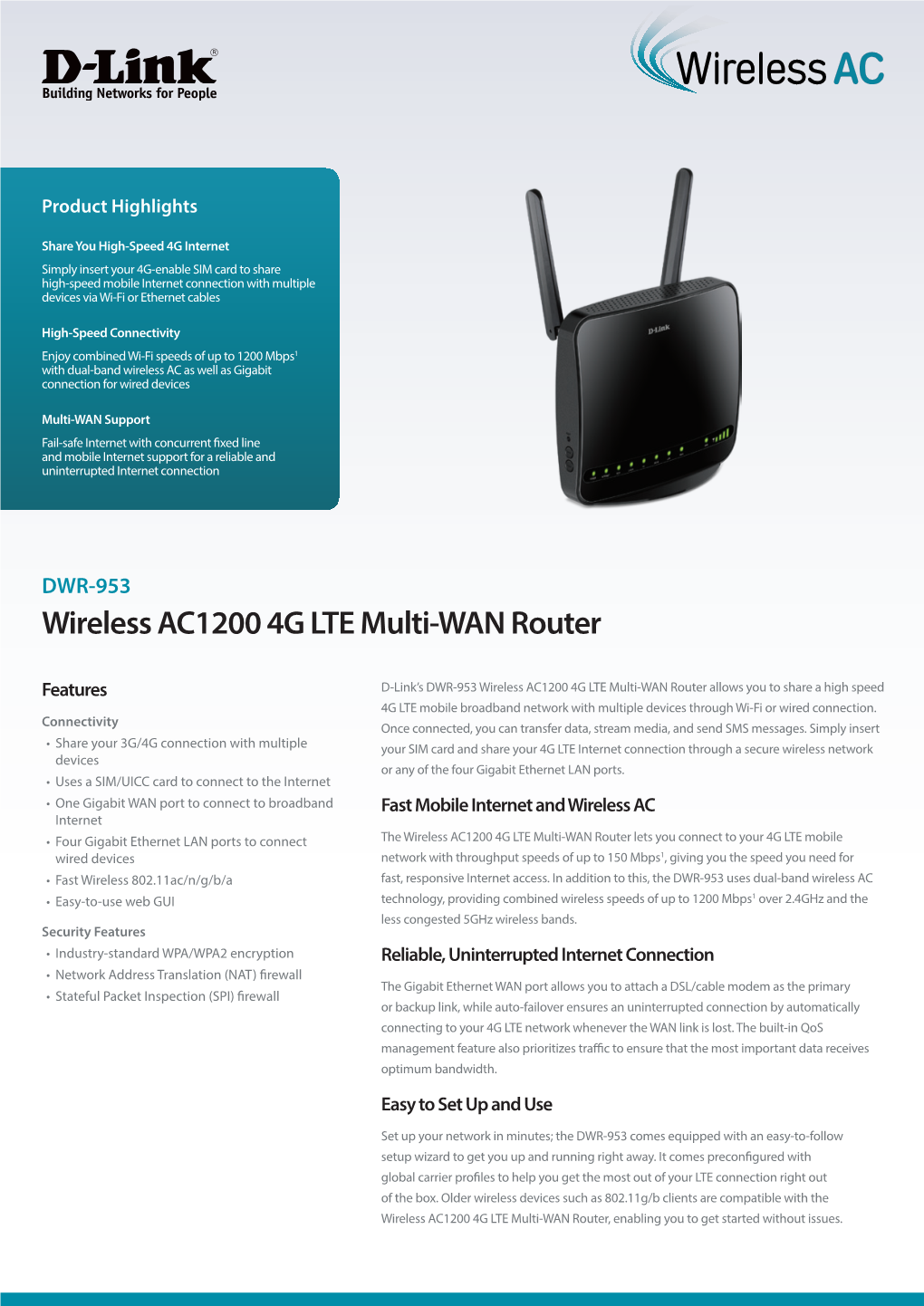 Wireless AC1200 4G LTE Multi-WAN Router