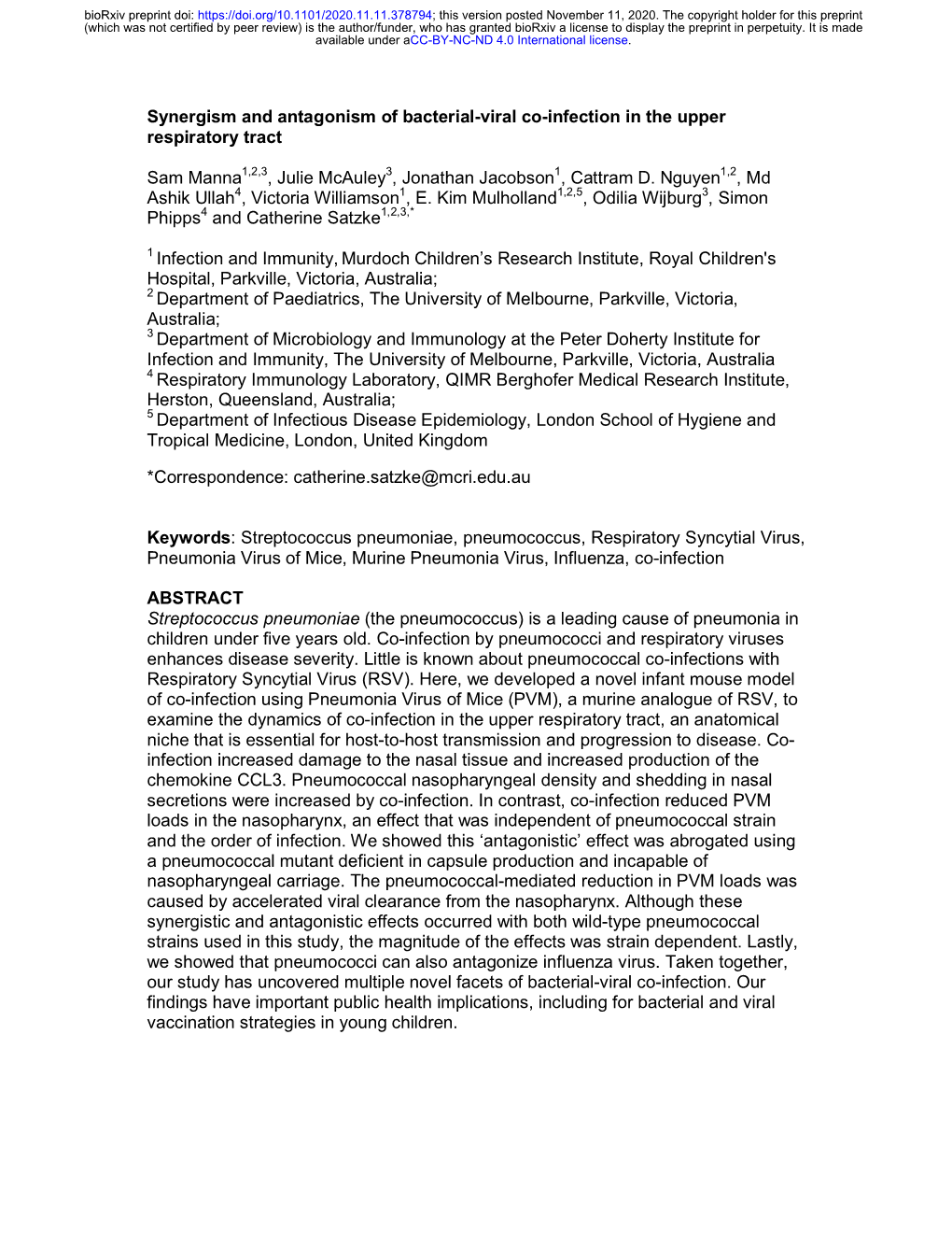 Synergism and Antagonism of Bacterial-Viral Co-Infection in the Upper Respiratory Tract