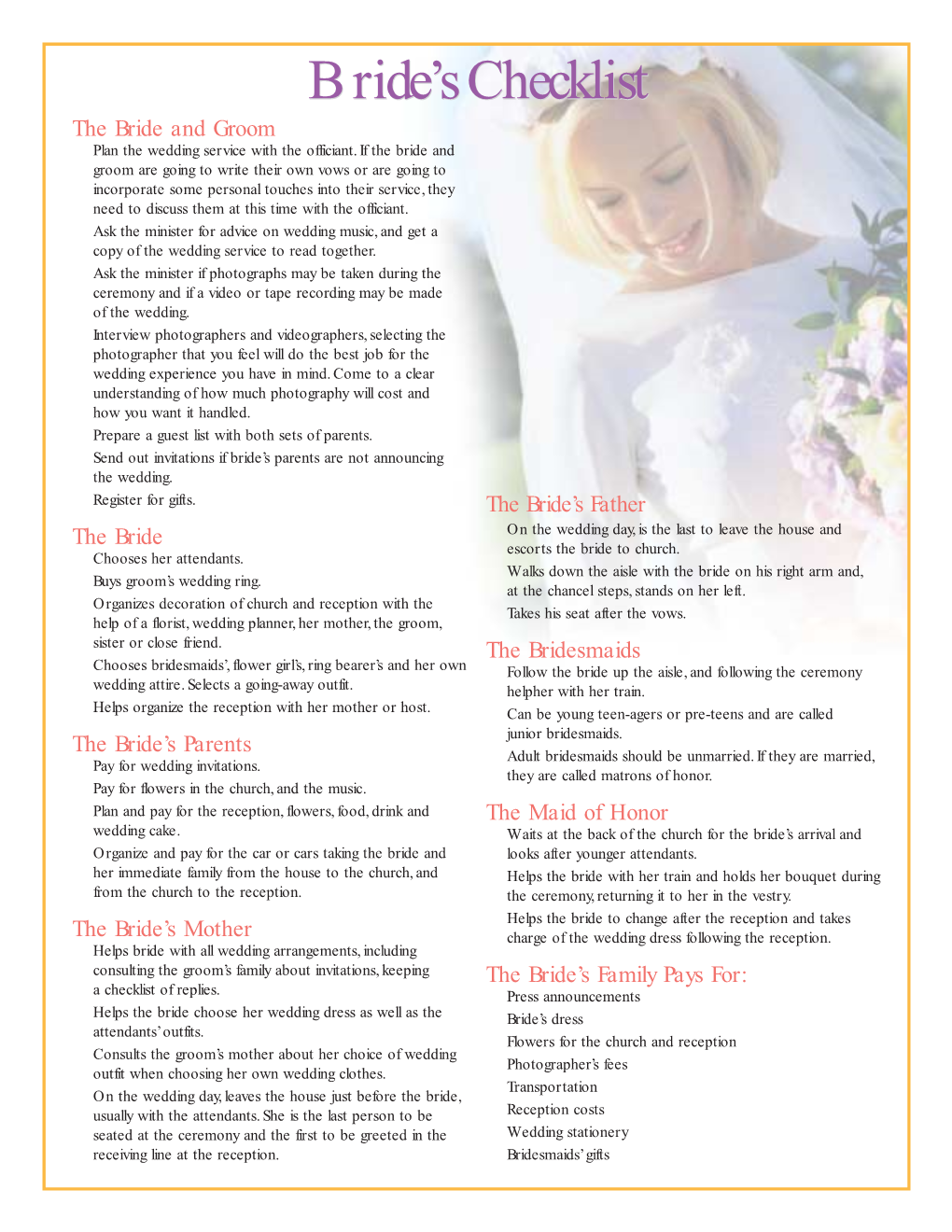 Bride's Checklist