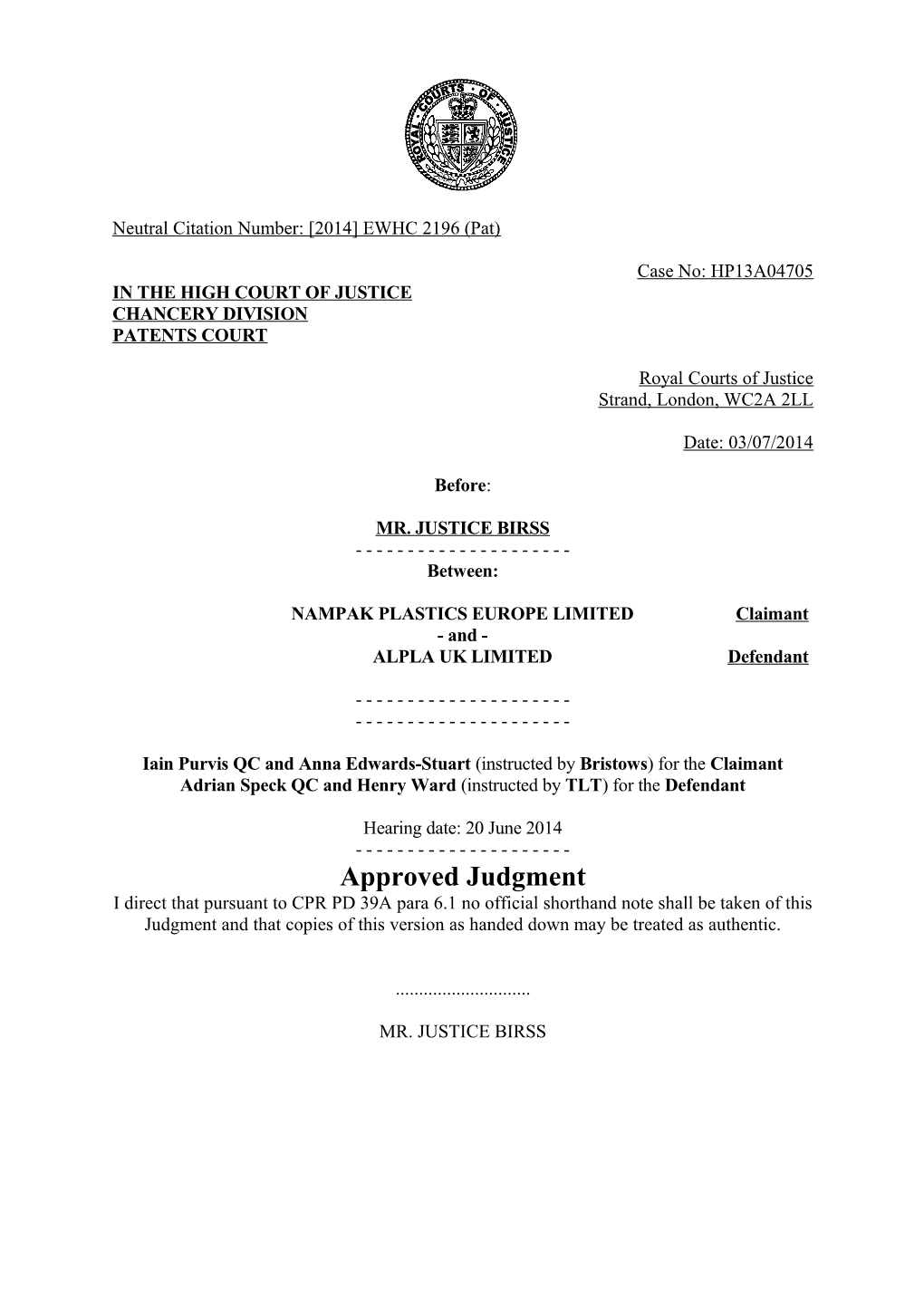 High Court Judgment Template s14