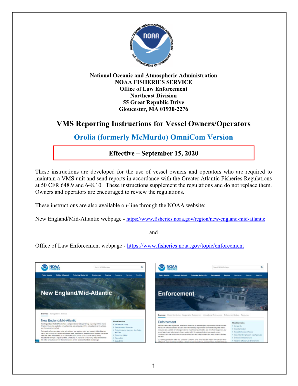 VMS Reporting Instructions for Vessel Owners/Operators Orolia (Formerly