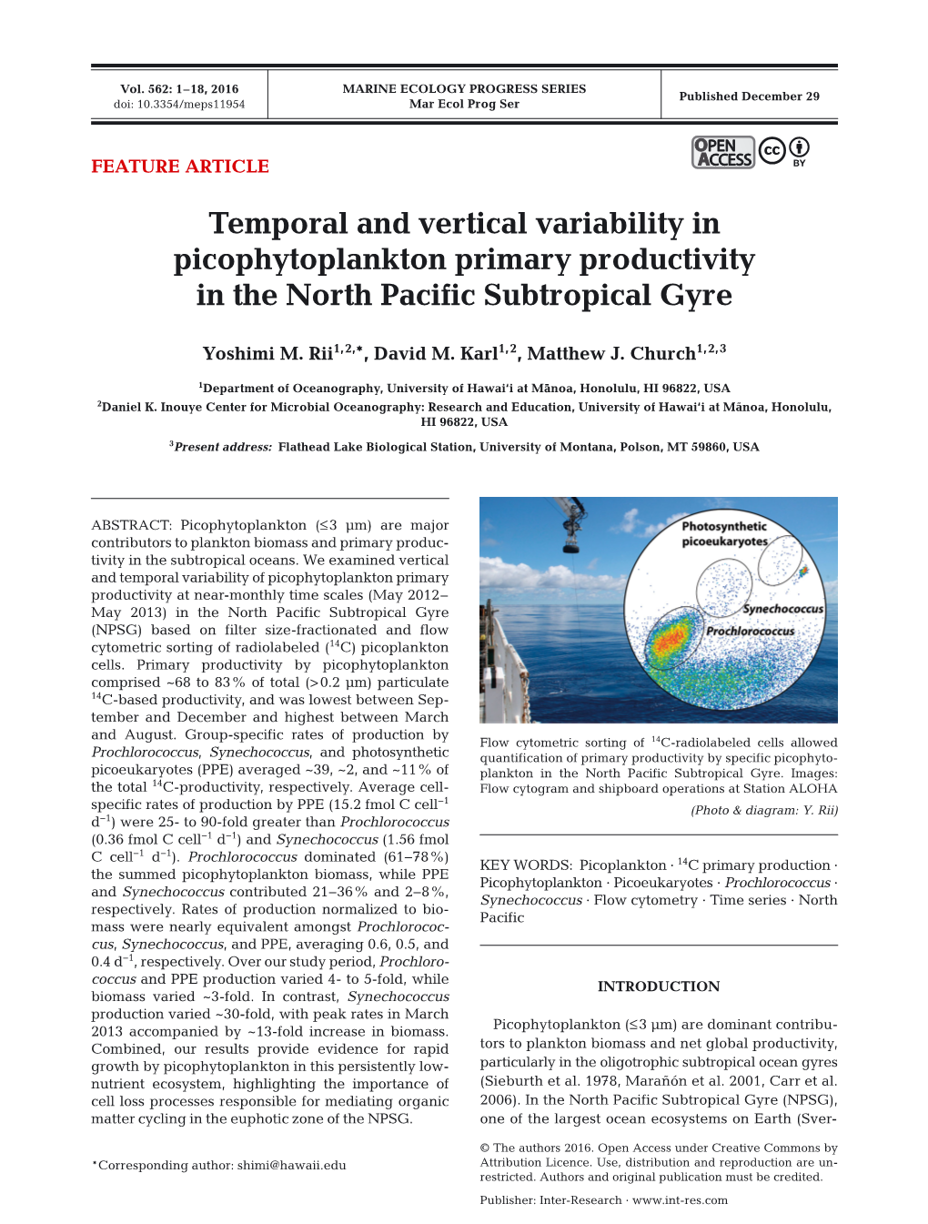 Temporal and Vertical Variability in Picophytoplankton Primary Productivity in the North Pacific Subtropical Gyre