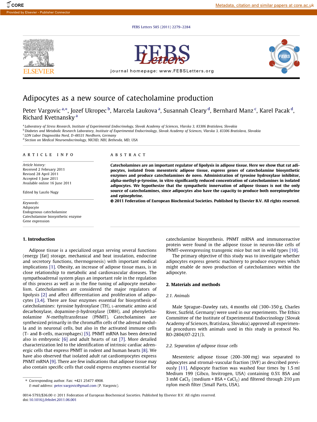 Adipocytes As a New Source of Catecholamine Production