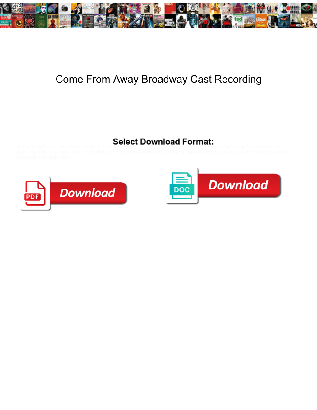 Come from Away Broadway Cast Recording