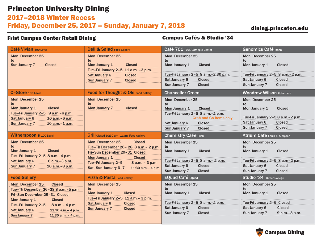 December 25 to January 7, 2018