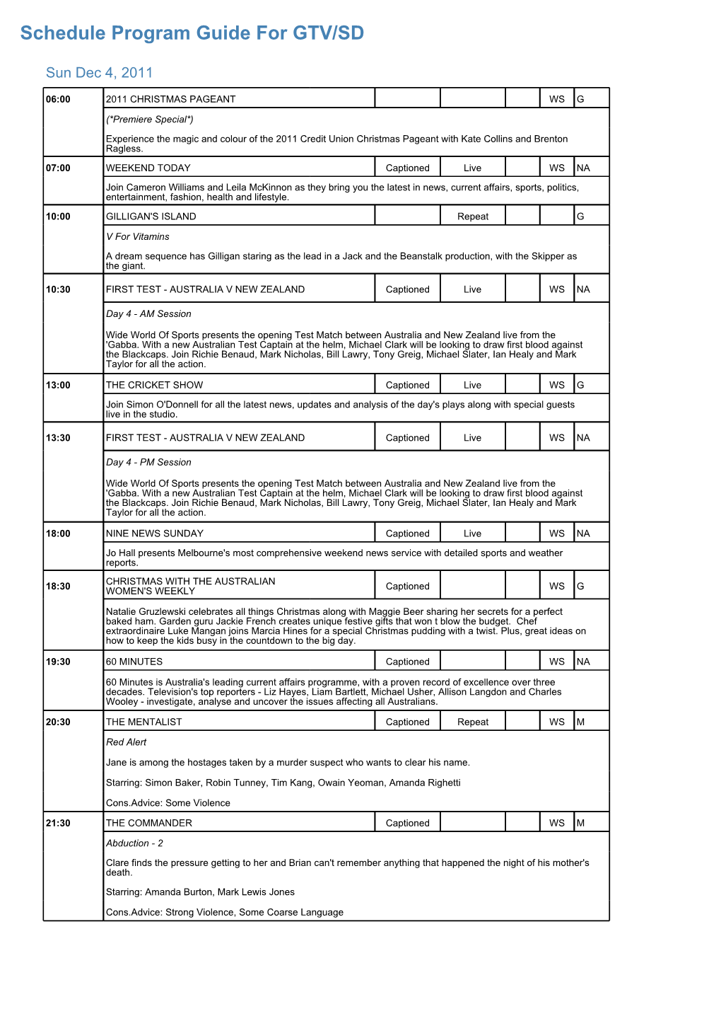 Program Guide Report