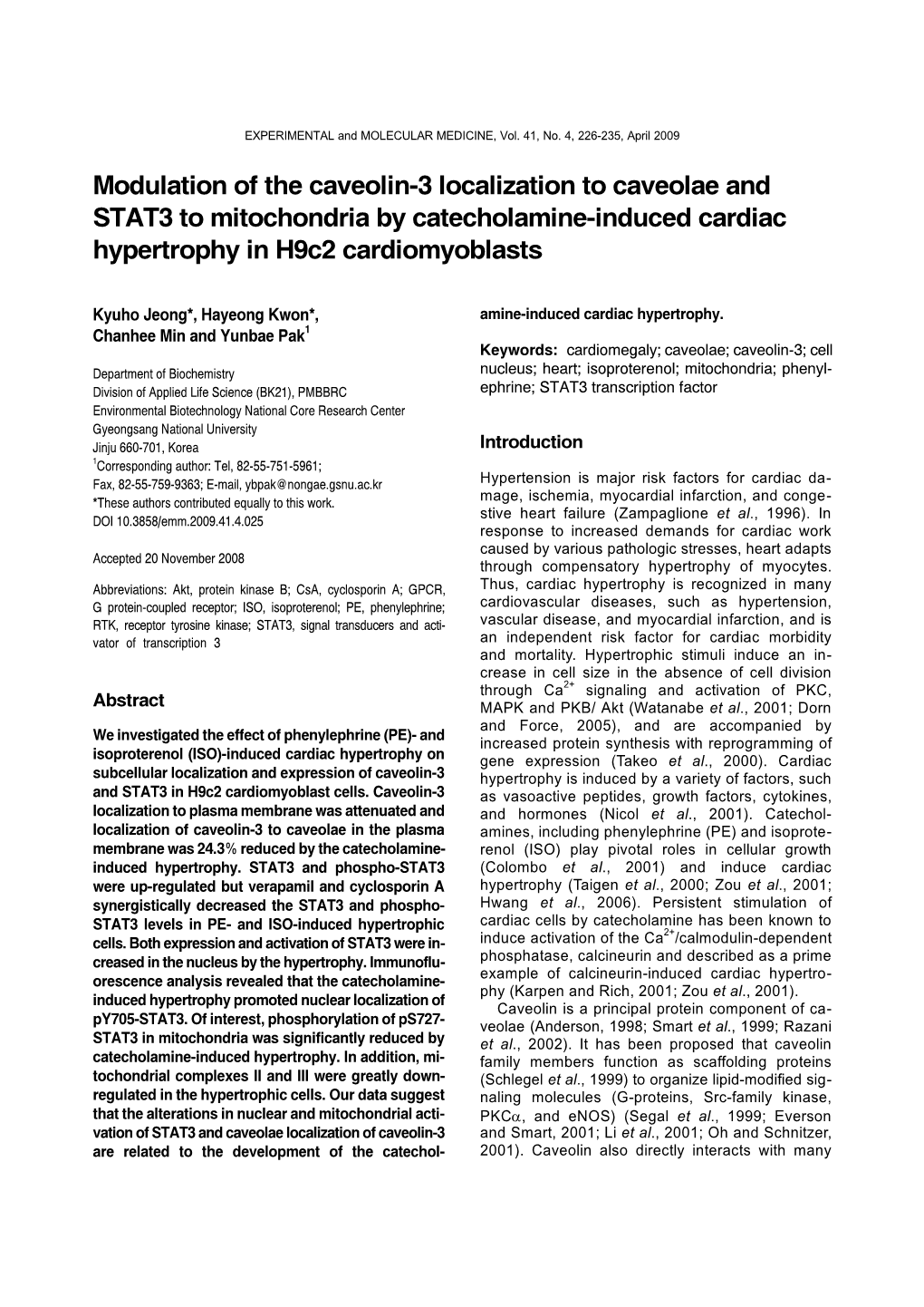 Modulation of the Caveolin-3 Localization to Caveolae and STAT3 to Mitochondria by Catecholamine-Induced Cardiac Hypertrophy in H9c2 Cardiomyoblasts