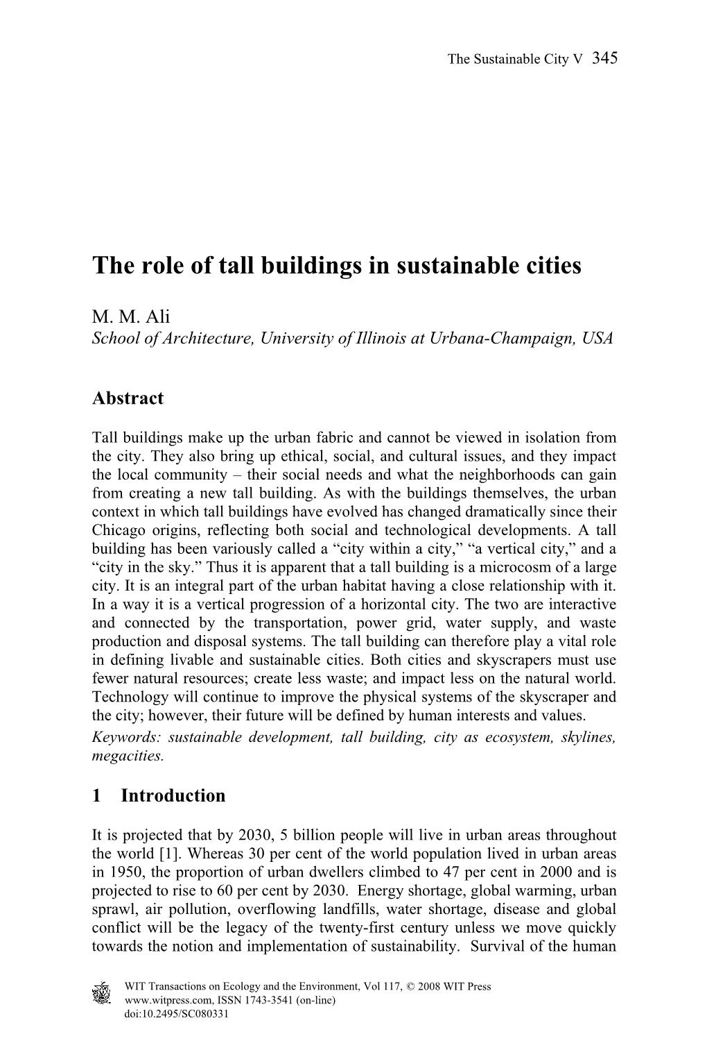 The Role of Tall Buildings in Sustainable Cities