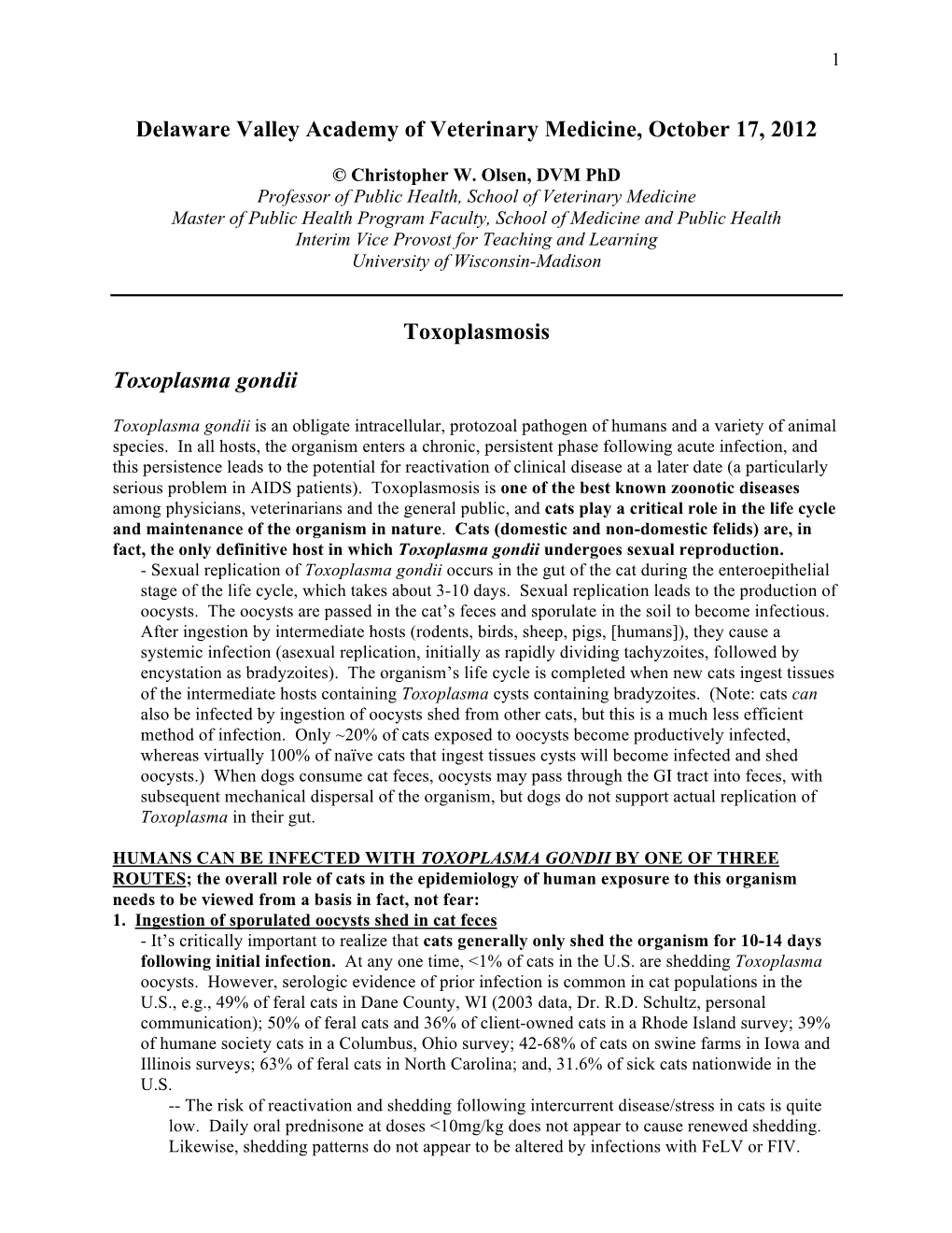 Toxoplasmosis Toxoplasma Gondii