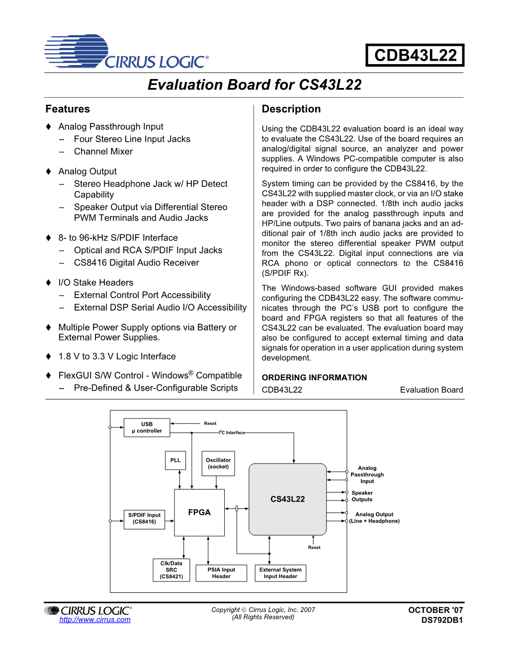 CDB43L22 Evaluation Board for CS43L22