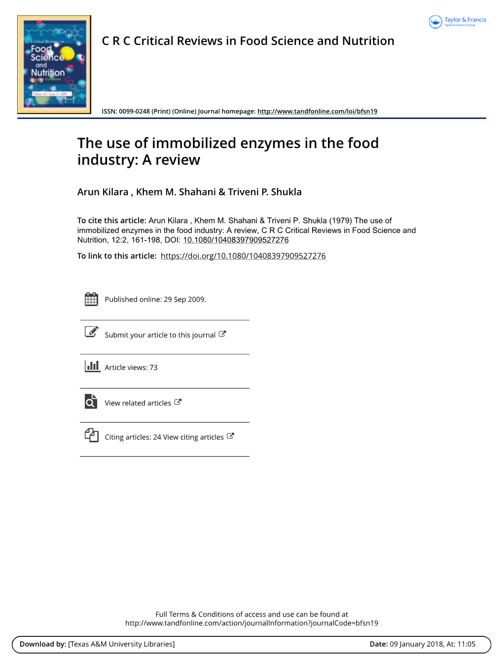 The Use of Immobilized Enzymes in the Food Industry: a Review