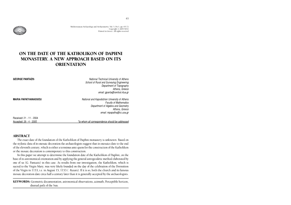 1. the Influence of the Difference ‰Ê Between the Astronomical and the Angles Is ±3” and in Measuring Distances Is ± 3Mm ± 3Ppm